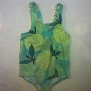 Green Leaf Print Kids Swim One Piece